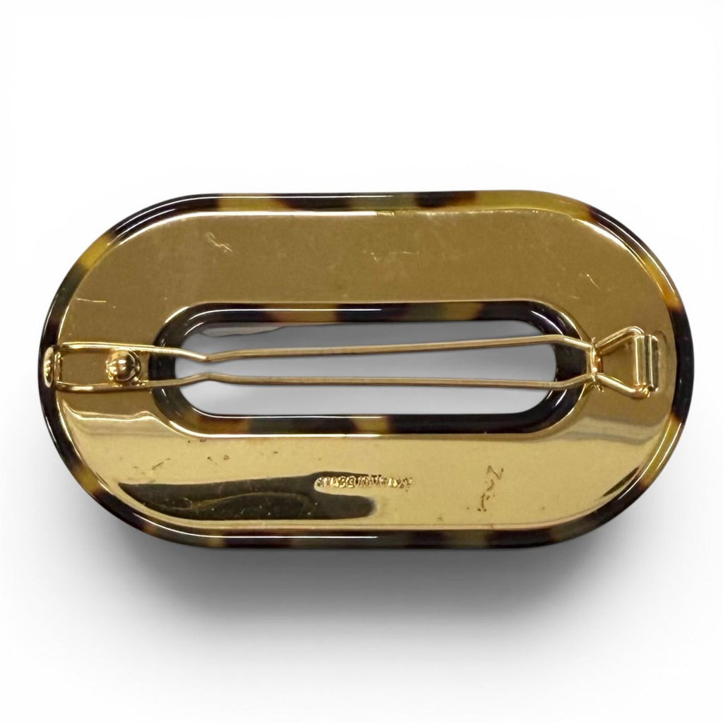 Great MIUMIU Valletta Logo Crystal Rigidplex Hair Clip Brown Women 5JF088