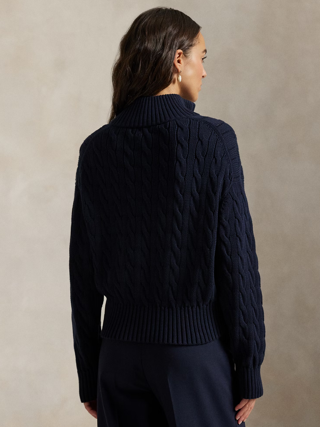 RALPH LAUREN WOMEN Cable-Knit Cotton Quarter-Zip Sweater Hunter Navy