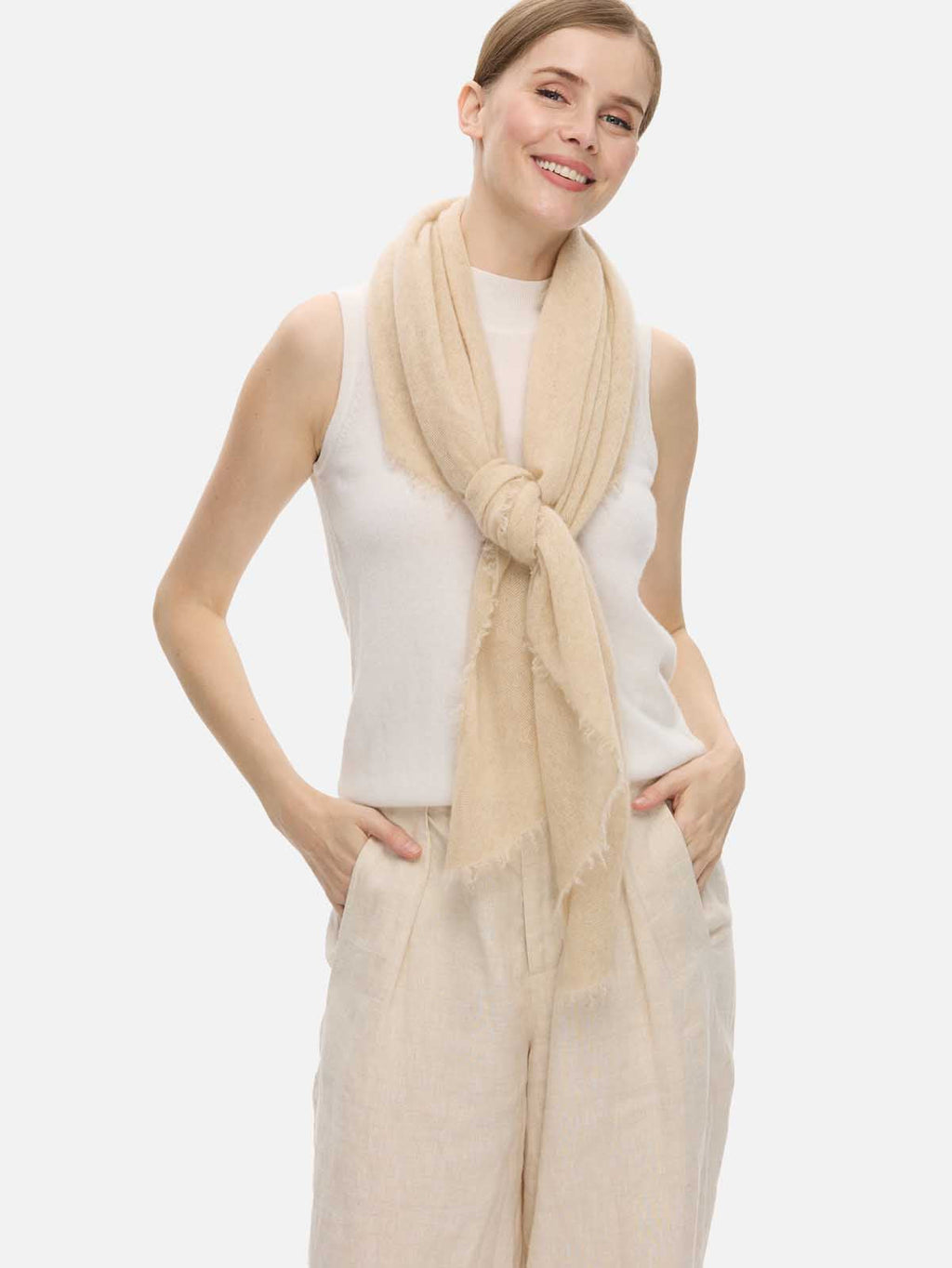 Beige CloudPuff Cashmere Scarf