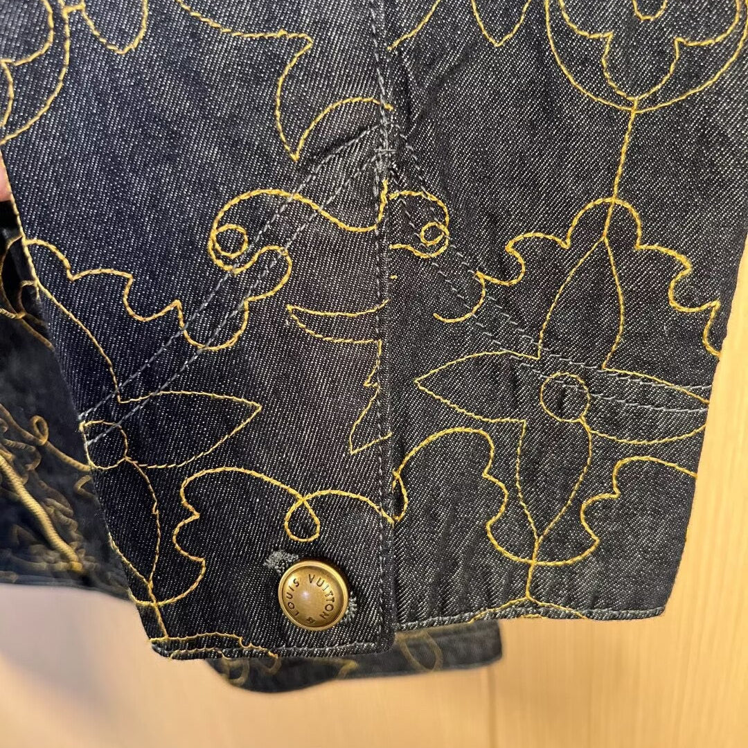 LOUIS VUITTON Monogram Embroidered Denim Jacket | Corduroy Collar | Dark Indigo | EU 46–52