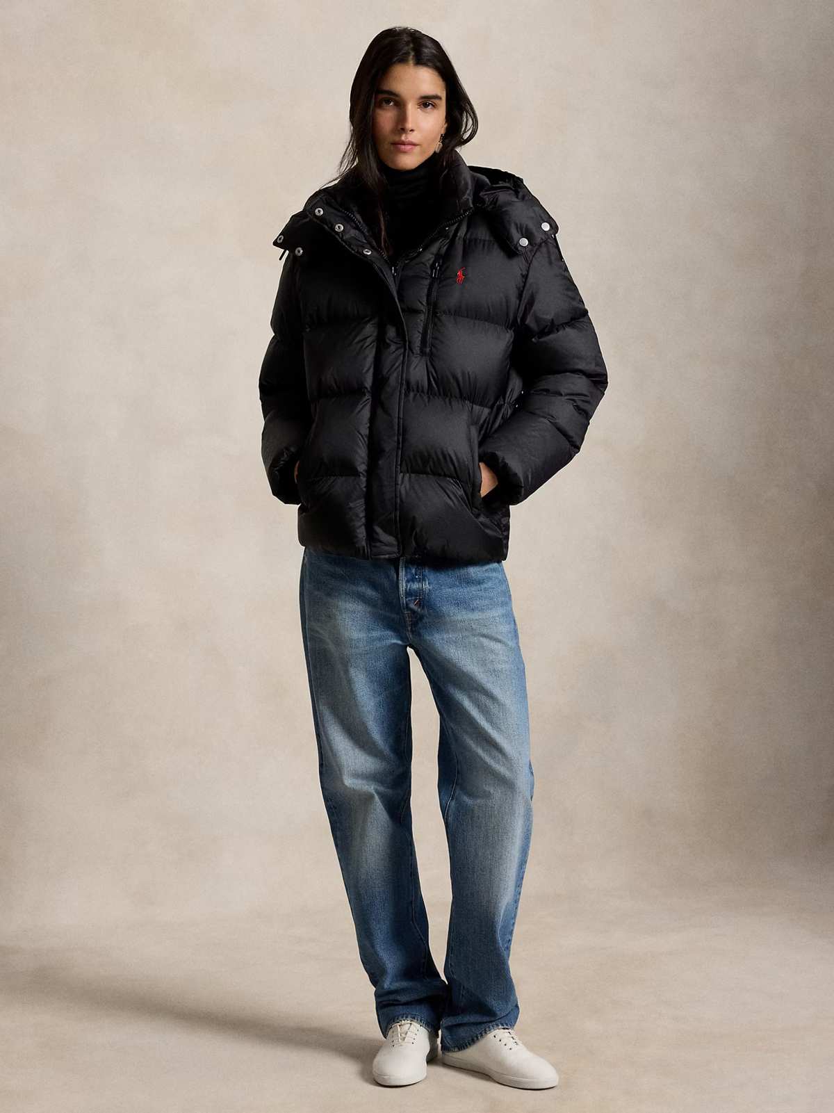 RALPH LAUREN WOMEN Mid-Weight Down Puffer Jacket Polo Black