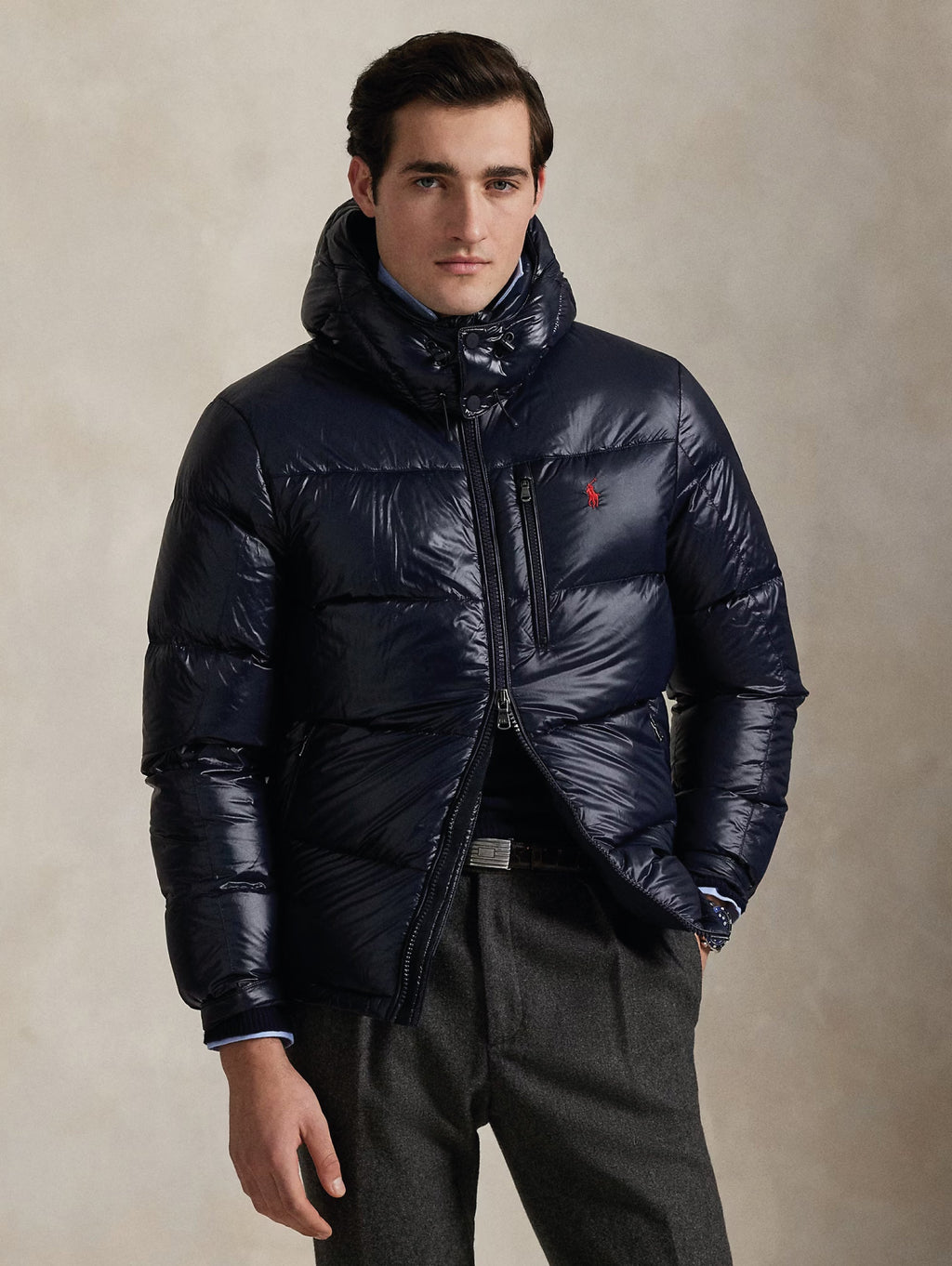 Glossy Ripstop Down Jacket Blue