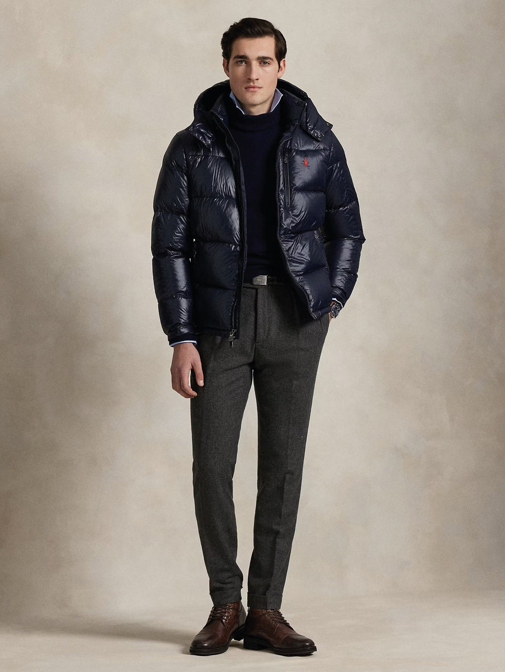 Glossy Ripstop Down Jacket Blue