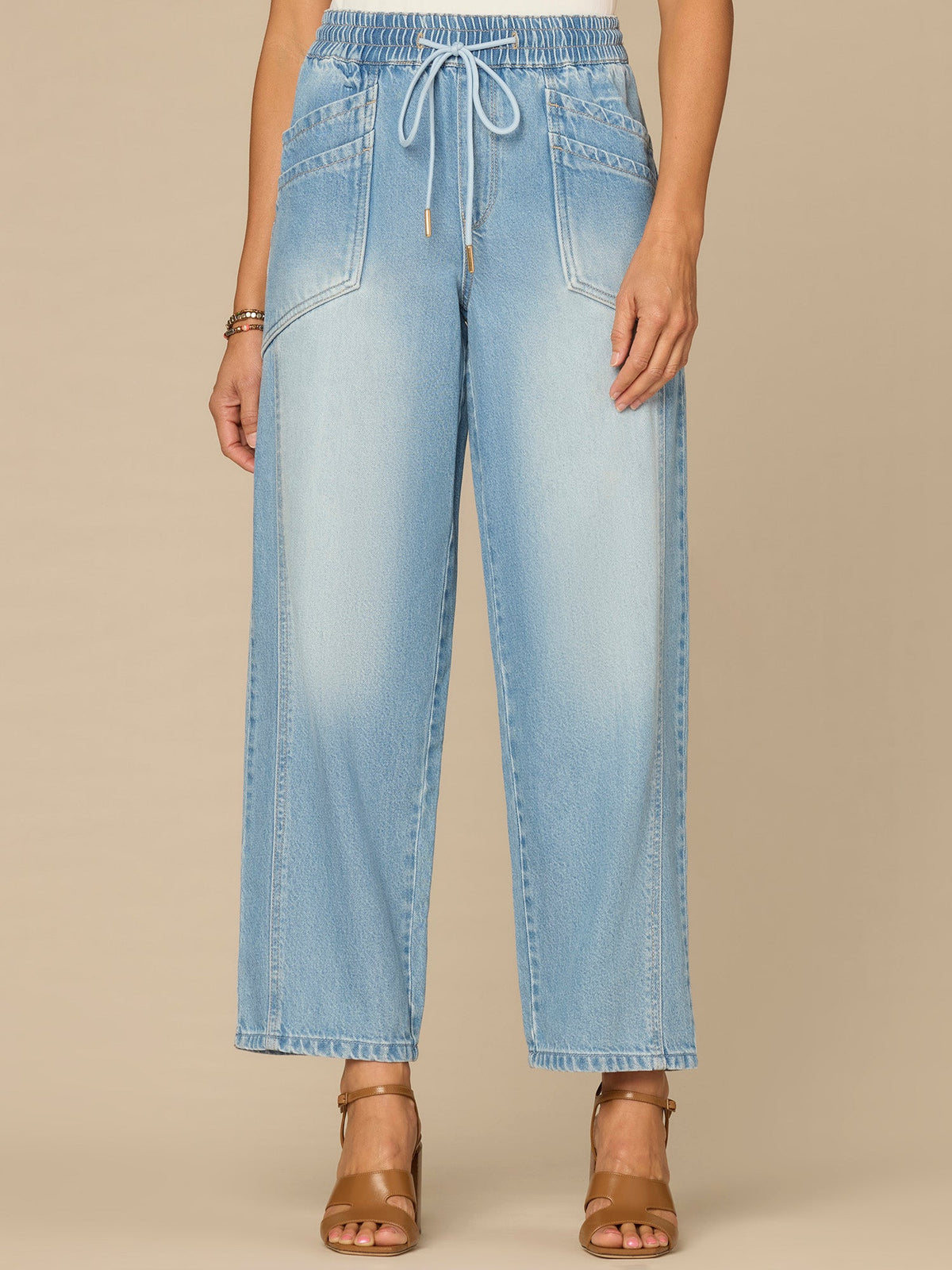"Ab"leisure Skyrise Drawstring Waist Double Pocket Barely Barrel Jeans