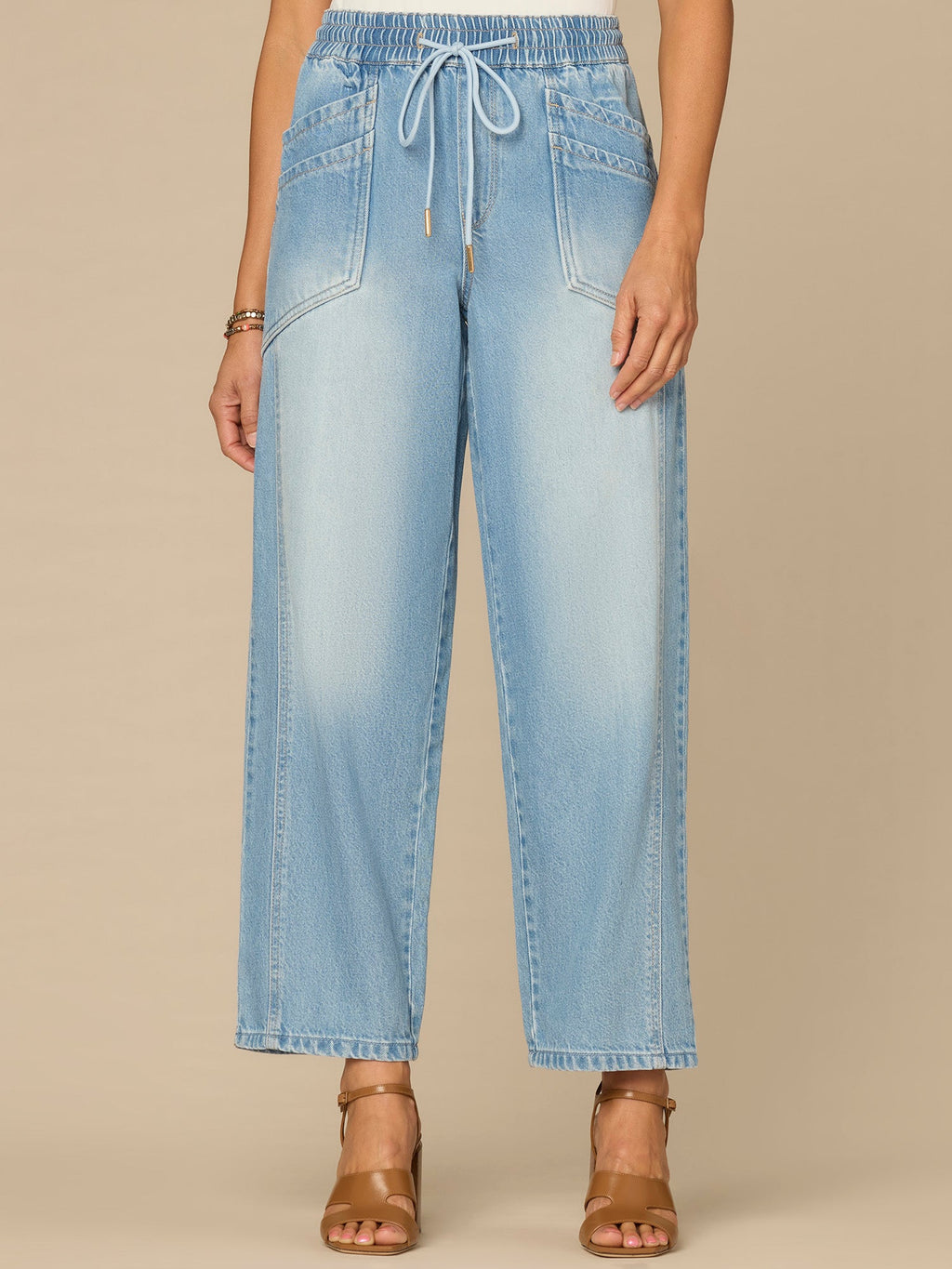 "Ab"leisure Skyrise Drawstring Double Pocket Petite Barely Barrel Jean