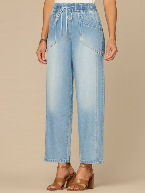 "Ab"leisure Skyrise Drawstring Double Pocket Petite Barely Barrel Jean