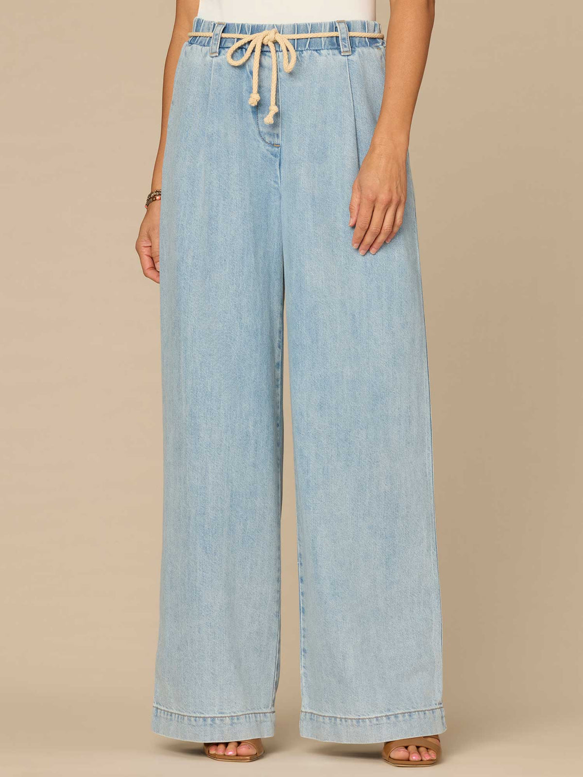 "Ab"leisure Skyrise Rope Belt Pleated Petite Wide Leg Jeans