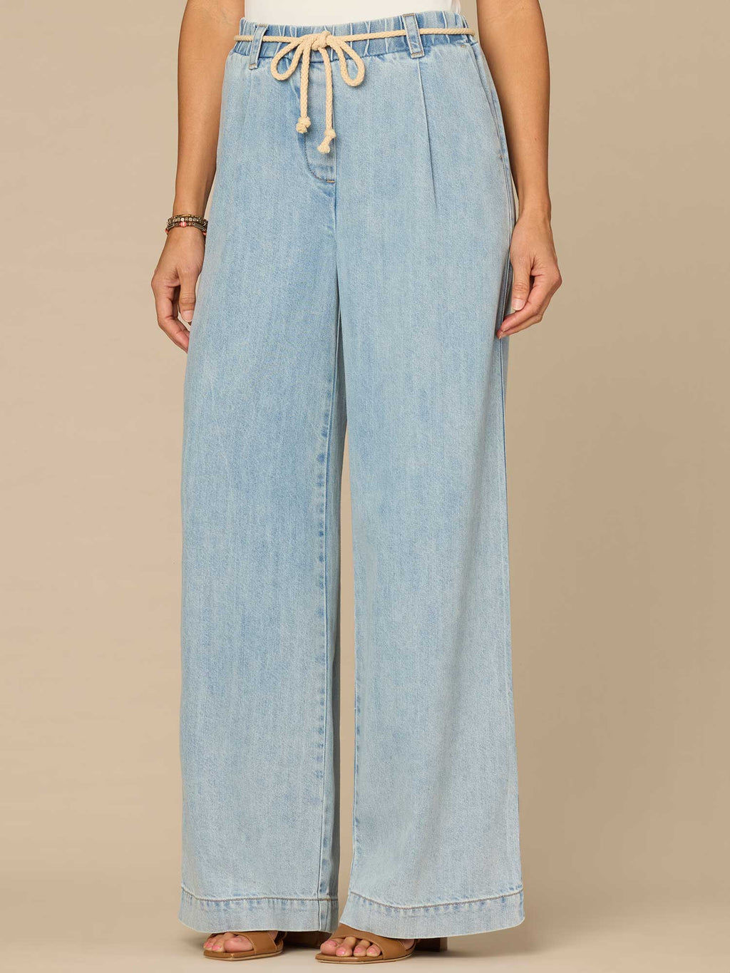 "Ab"leisure Skyrise Rope Belt Pleated Petite Wide Leg Jeans