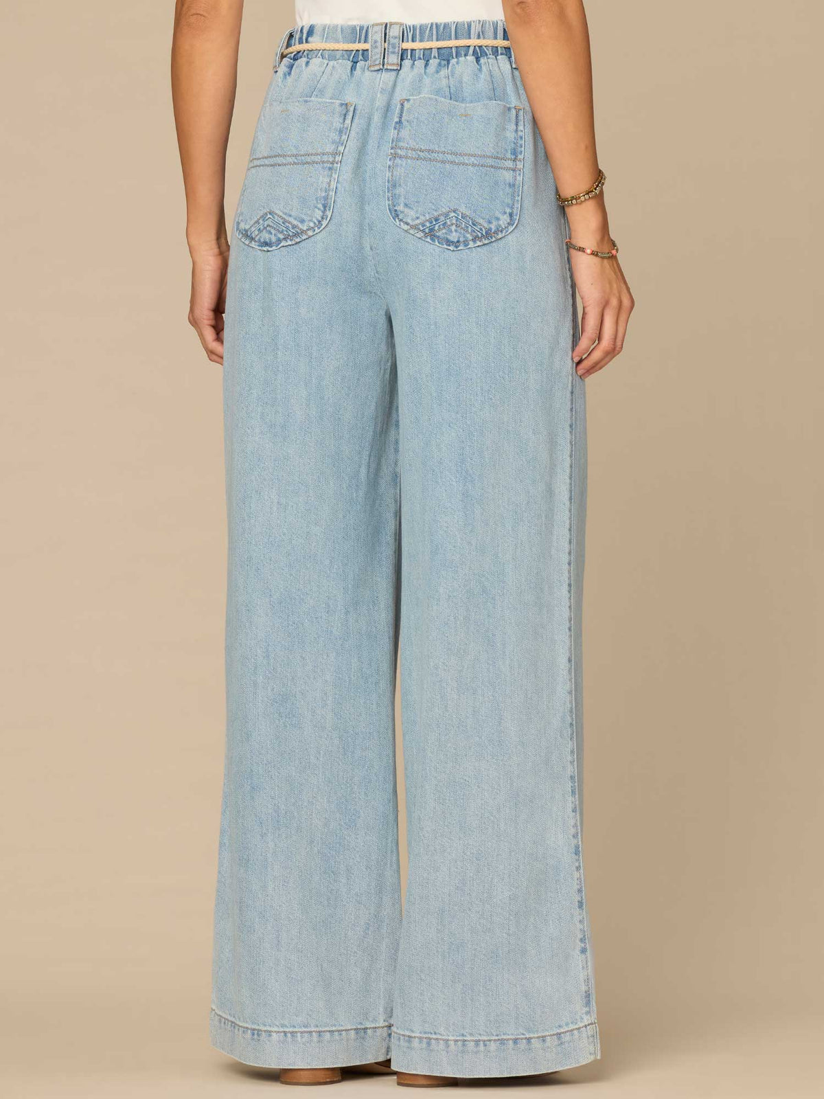 "Ab"leisure Skyrise Pleated Spade Pocket Wide Leg Jeans with Rope Belt