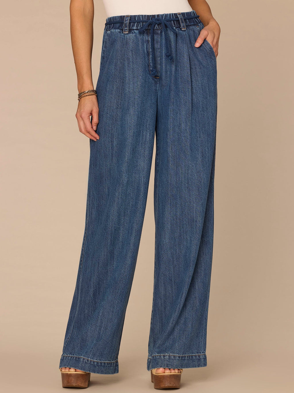 "Ab"leisure Skyrise Rope Tie Belt Spade Pocket Pleated Wide Leg Jeans