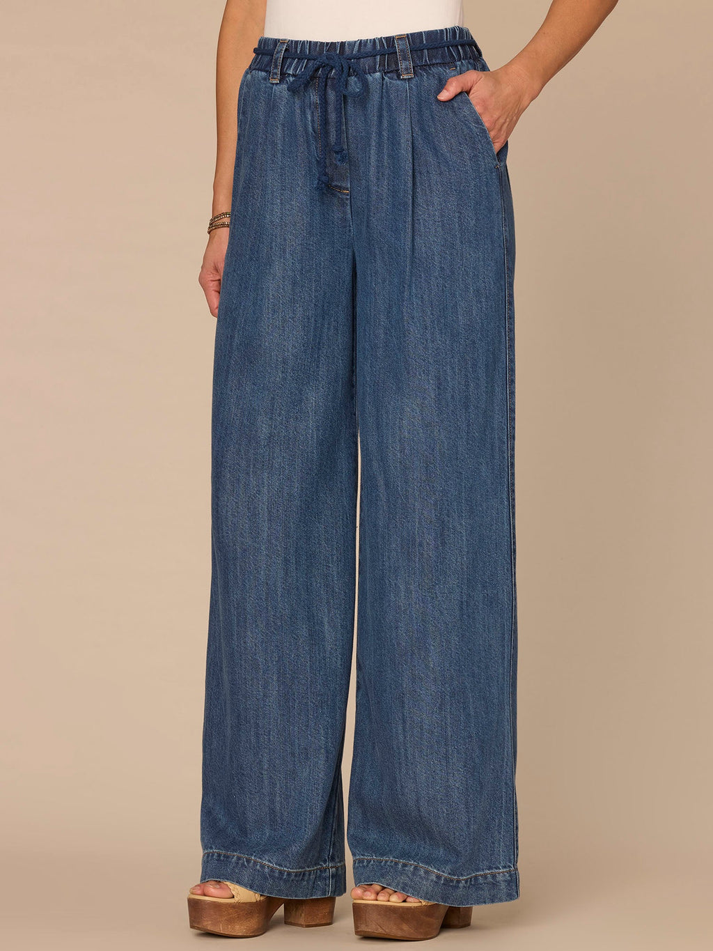 "Ab"leisure Skyrise Rope Tie Belt Spade Pocket Pleated Wide Leg Jeans