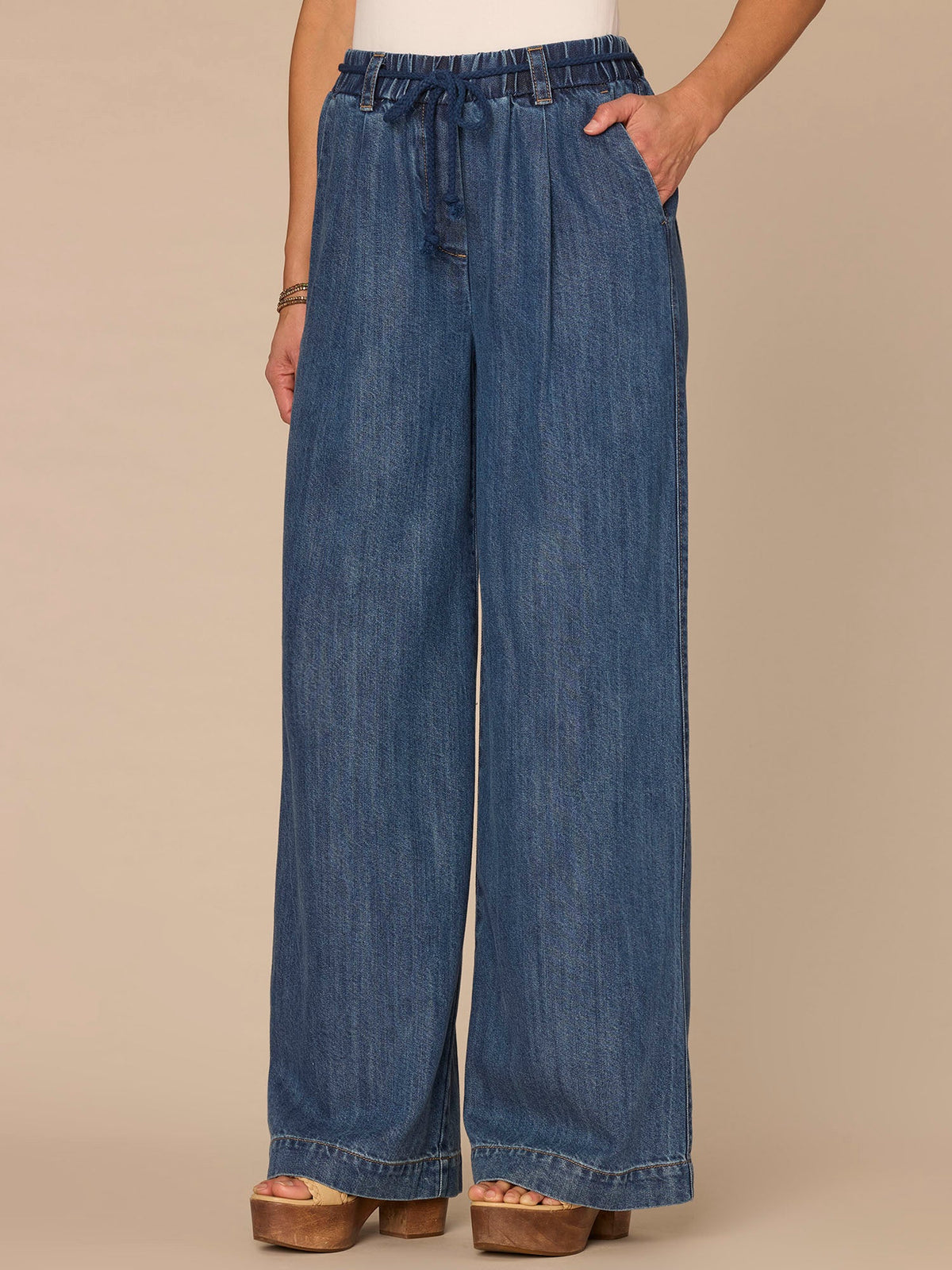 "Ab"leisure Skyrise Tie Belt Spade Pocket Pleated Petite Wide Leg Jean