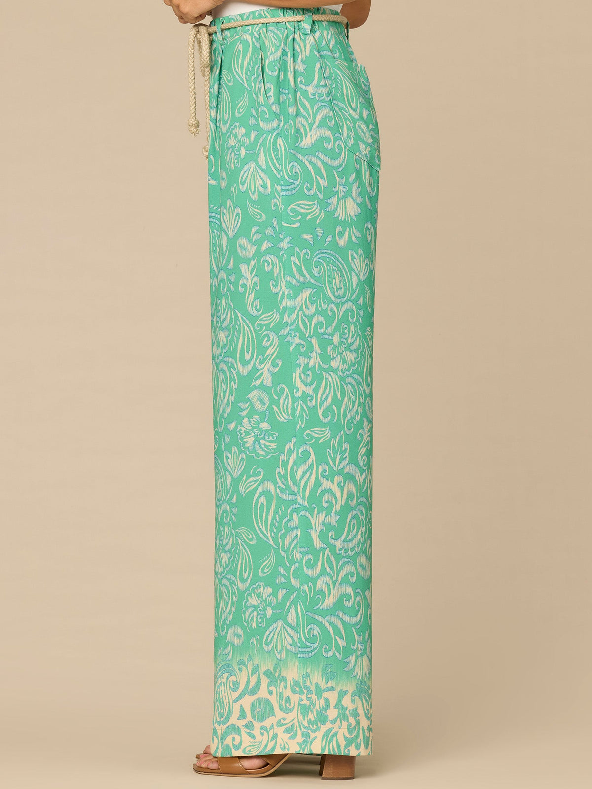 "Ab"leisure Skyrise Rope Belt Spade Pocket Printed Wide Leg Pants