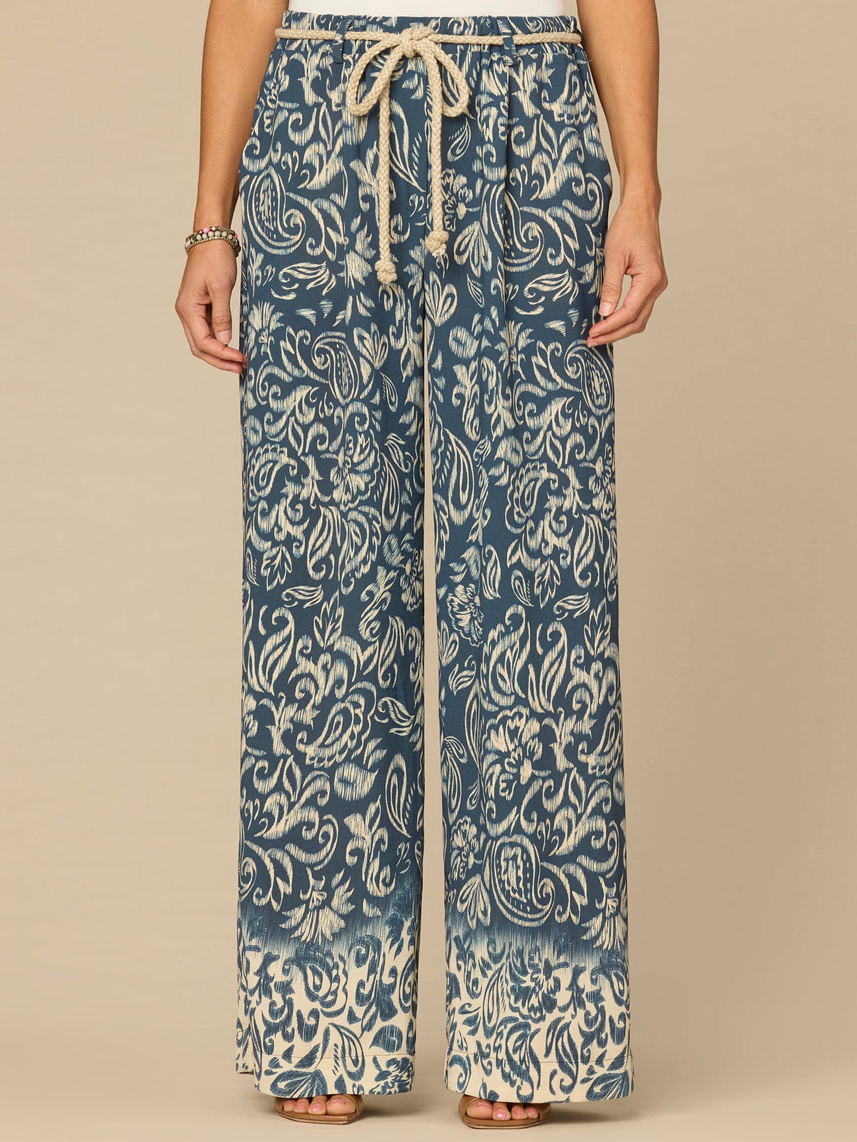 "Ab"leisure Skyrise Rope Belt Spade Pocket Printed Wide Leg Pants