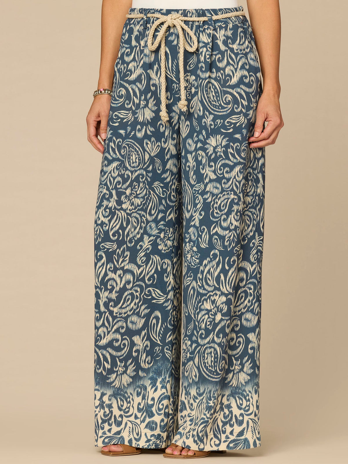 "Ab"leisure Skyrise Rope Belt Spade Pocket Printed Wide Leg Pants