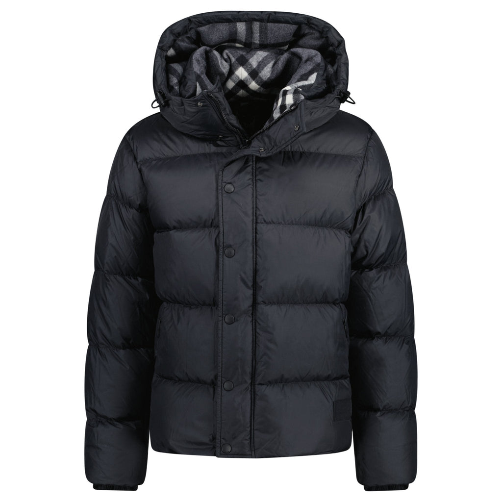 Burberry 'Halsby' Hooded Check Down Jacket Black
