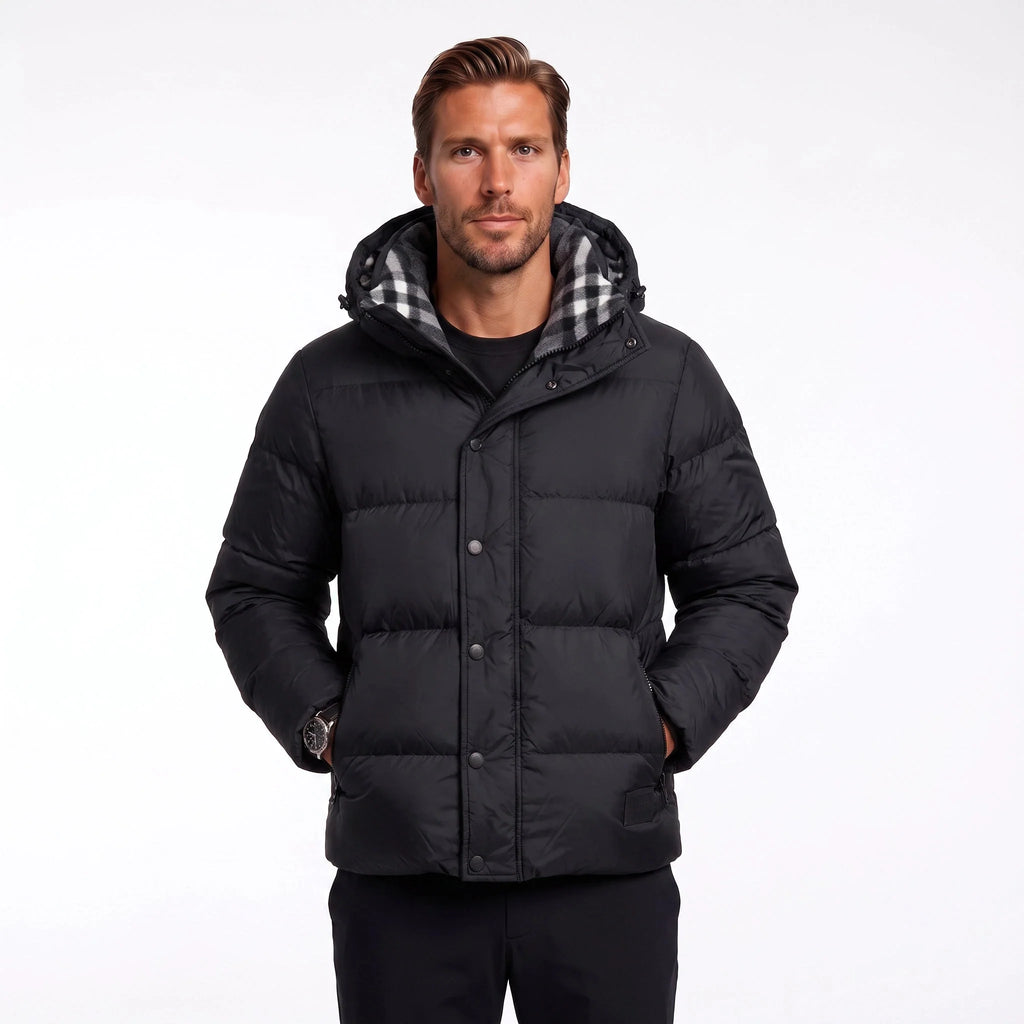 Burberry 'Halsby' Hooded Check Down Jacket Black